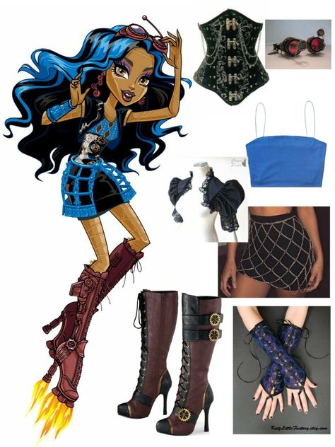 Rebecca Steam Monster High Costume, Rebecca Steam Costume, Monsterhigh Costume Ideas, Monster High Twyla Outfit, Halloween Rave Costumes Women, Monster High Characters Outfits, Monster High Characters Halloween, Robecca Steam Cosplay, Diy Monster High Costume