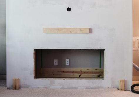 DIY Fireplace Mantel - designatedspacedesign.com Basement Suite, Diy Fireplace Mantle, Diy Fireplace Mantel, Diy Mantel, Diy Fireplace Makeover, Holiday Mantle Decor, Fireplace Frame, Holiday Mantle, Fireplace Mantle Decor