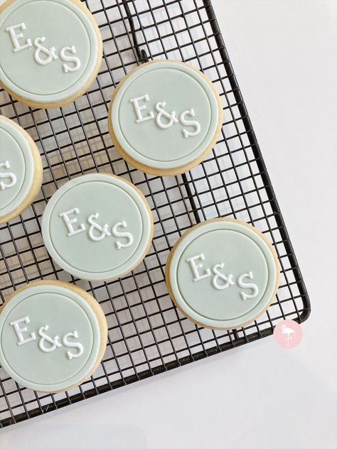 Sage Green Wedding Favour BiscuitsCookies Green Themed Engagement Party, Engagement Party Sage Green, Sage Wedding Cookies, Sage Green Wedding Cookies, Sage Green Cookies, Wedding Cookies Rustic, Engagement Cookies Ideas, Simple Wedding Cookies, Wedding Favour Cookies