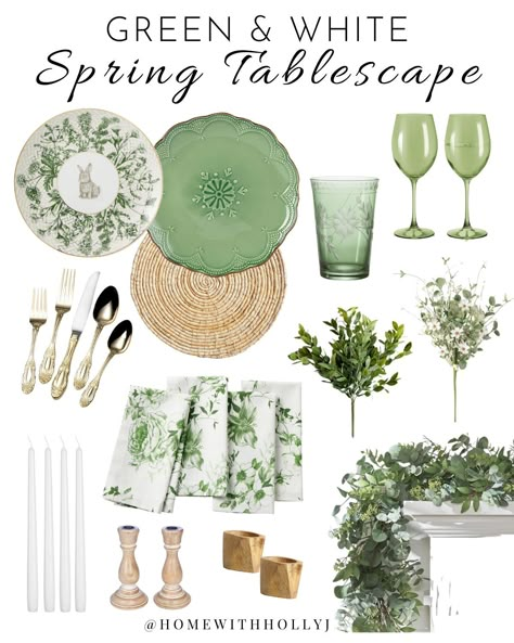 Easter Spring Table Decor, Green And White Easter Table, Olive Green And White Table Setting, Spring Green Decor, Green White Table Setting, Spring Table Settings Tablescapes, Southern Table Settings, Elegant Easter Tablescapes, Green And White Tablescape