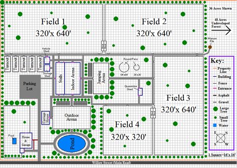 Gossamary Groves Layout Plan by talkingmongoose on DeviantArt Horse Farm Layout, Barn Layout, Barn Plan, 2 Horses, Mini Donkey, Horse Barn Designs, Dream Horse Barns, Horse Barn Plans, Horse Facility