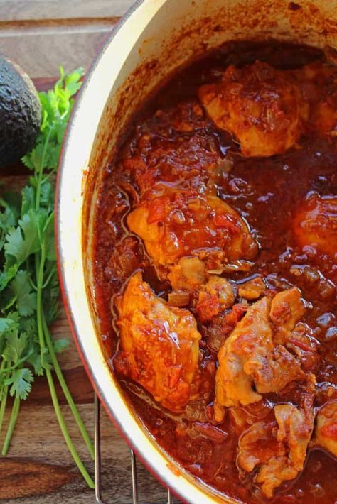 Mexican deviled chicken is an authentic taste of Mexico! Tender, juicy seared chicken smothered in a smoky, spicy tomato based sauce. It's so easy to make! Authentic Mexican Chicken Recipes, Authentic Mexican Chicken, Deviled Chicken, Chicken Pollo, Fried Cornbread, Chicken Smothered, Mexican Chicken Recipes, Seared Chicken, Hot Spices