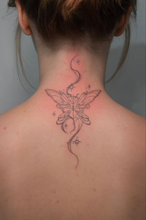 Back Neck Tattoo Designs, Tattoo Designs For Female, Tattoo Ideas Neck, Behind The Neck Tattoos, Back Of Neck Tattoos For Women, Back Neck Tattoo, Neck Tattoos For Women, Tattoo Fairy, Neck Tattoo Ideas