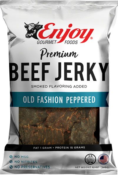 12oz Old Fashion - No MSG, No Nitrites,No Preservatives,Total fat 1g per serving,14g protein per serving,Made with solid strips of top rounds and bottom rounds Jerky Packaging, Peppered Beef Jerky, Peppered Beef, Best Beef Jerky, Airheads Candy, Beef Jerky Recipes, Beef Round, Chipped Beef, Meat Snacks