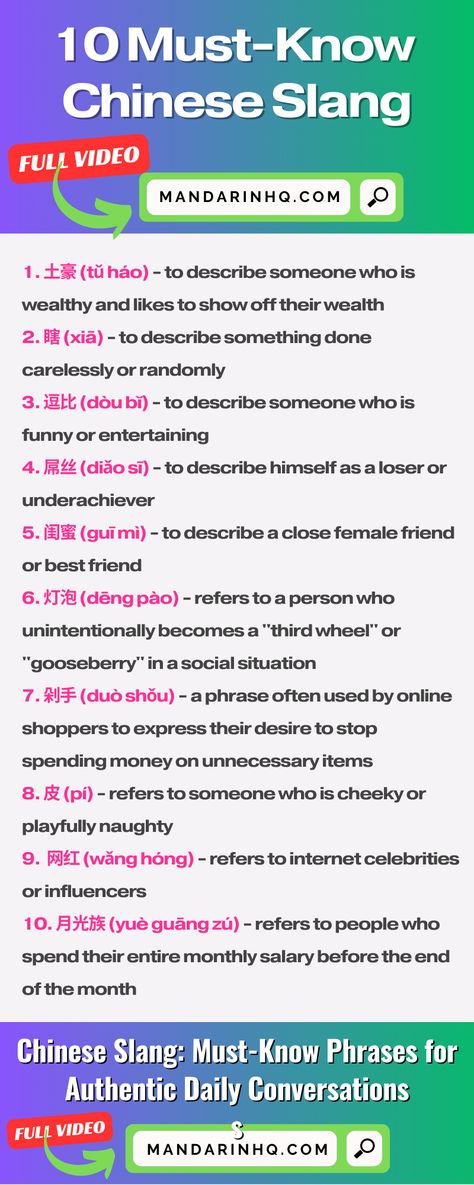 Chinese Slang: Must-Know Phrases for Authentic Daily Conversations 👉 https://mandarinhq.com/2023/04/chinese-slang-7/ . . . . . #chineseslang #chineseslangwords #chinesecoversations #learnchinese #chineselanguage #mandarinhq #hsk #chinesephrases