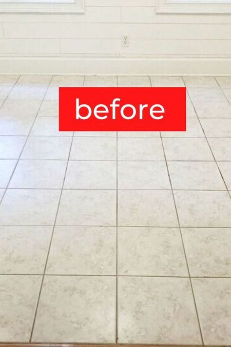 Update your old tile floors with this quick and simple floor upgrade idea. No need to retile old floors, with some paint and stencil you can give your room a fresh new update for cheap. Old Tile Floor Living Room, New Floors On A Budget, Paint Floor Tile, Paint Linoleum, Laundry Room Tile, Accent Wall Stencil, Floor Makeover, Painting Tile Floors, Cheap Flooring