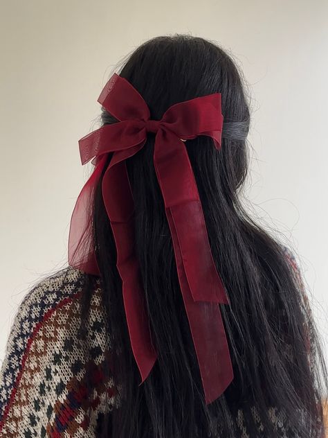 cherry red Red Hair Ribbon Aesthetic, Cherry Red Shoes, Cherry Aesthetics, Shoet Hair, Matilda Jr, Red Bow Hair, Red Hair Ribbon, Cherry Red Hair, Red And Black Outfits