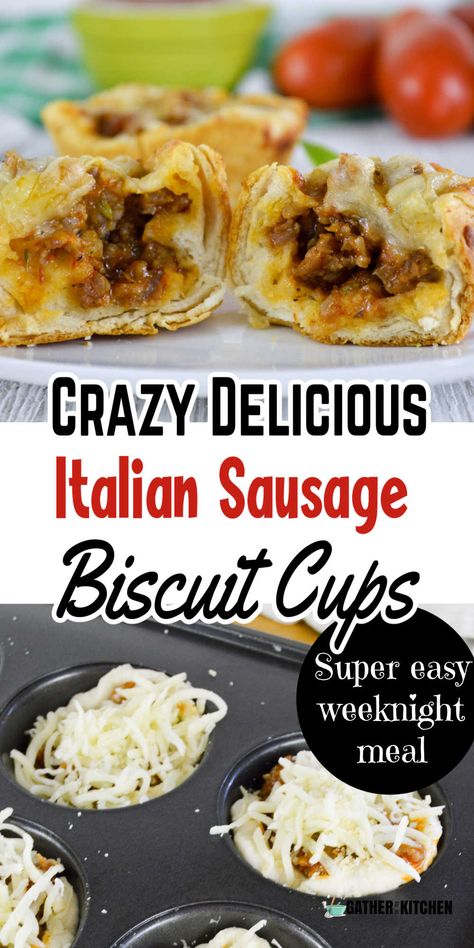 Things To Make With Ground Italian Sausage, Italian Sausage Ground Recipes, Sweet Ground Sausage Recipes, Meals With Italian Ground Sausage, Refrigerator Biscuit Recipes Dinners, Breakfast With Ground Sausage, Sweet Italian Ground Sausage Recipes, Sausage Cups, Recipe With Ground Sausage