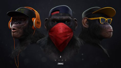 3 Wise Swag on Behance 3 Wise Monkeys, Paint Monkey, Three Monkeys, Seni Resin, Monkey Wall Art, Gorillas Art, 3d Karakter, Monkey Tattoos, Swag Wallpaper