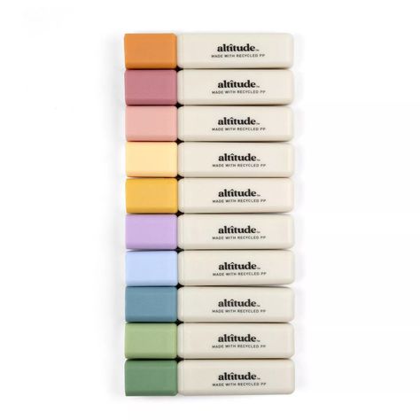 Altitude 10pk Mini Highlighters Multicolor : Target Recycled School Supplies, No Bleed Highlighters, Best Highlighters For Notes, Best Pens For Note Taking, Cute Back To School Supplies, Stationary Essentials, Small Youtuber, Pastel Highlighters, Erasable Highlighters