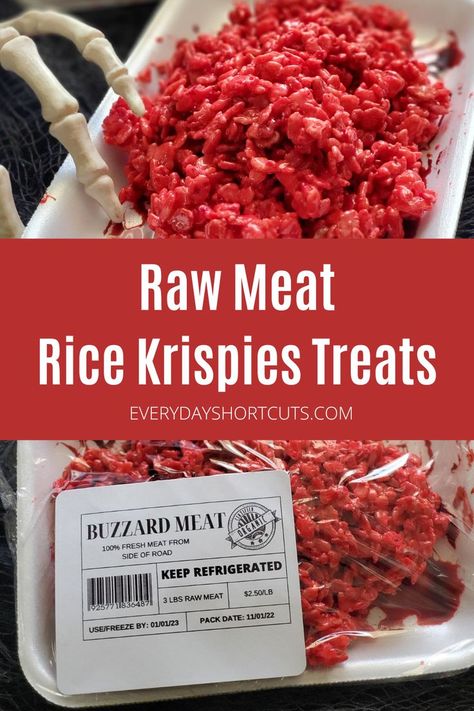 These spooky, Raw Meat Rice Krispies Halloween Treats are perfect for a party! They’re easy to make, and they’re sure to be a hit with your guests! Raw Meat Rice Krispies, Rice Krispies Halloween, Halloween Rice Krispies, Rice Crispies Recipe, Halloween Things To Do, Halloween Rice Krispie Treats, Rice Crispy Treats Recipe, Halloween Tea Party, Raw Meat