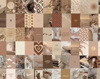 Collage Kit Wall, Tan Room Aesthetic, Brown Room Decor Bedroom, Aesthic Room Decor, Neutral Lockscreen, Brown Photo Collage, Neutral Wall Collage, Boho Astethic, Trendy Room Decor Aesthetic