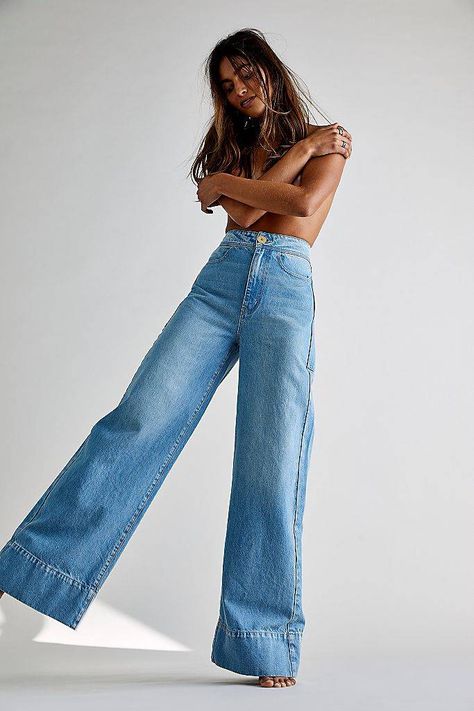 The 19 Best High-Rise Wide-Leg Jeans | Who What Wear Jean Photoshoot, Jeans Photoshoot, Denim Photoshoot, Popular Jeans, Jeans Trend, Jeans Free People, High Rise Wide Leg Jeans, All Jeans, Fashion Photography Poses