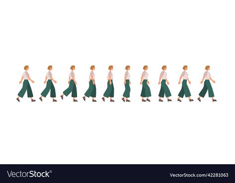 Lofi Animation, Walk Animation, Gait Cycle, Walking Animation, Motion Images, Front Walk, Walking Women, Flat Vector Illustration, Cartoon Girl Drawing