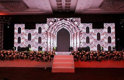 Led wall design Led Wall Stage Backdrop Wedding, Sangeet Led Backdrop, Led Wall Design Stage, Led Wall Design, Sangeet Backdrop, Couple Seating, Sufi Night, Arabian Theme, Night Decor