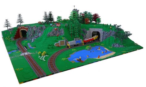 Turning loop module 1 | Turning loop for modular train layou… | Flickr Lego 5, Lego Train Tracks, Train Tunnel, Around The Bend, Lego Train, Lego Board, Construction Lego, Wooded Landscaping, Diorama Ideas