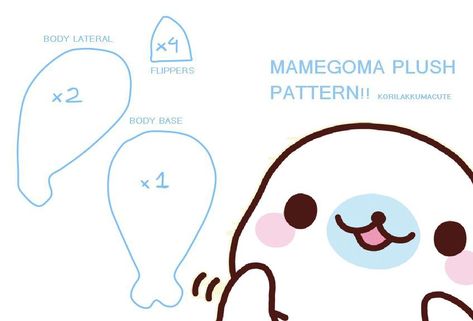 mamegoma plush pattern by korilakkumacute.deviantart.com on @deviantART Mamegoma Plush, Seal Plush, Plushies Diy, Cat Template, Kawaii Crafts, Sewing Templates, Cute Sewing Projects, Animal Sewing Patterns, Plushie Patterns