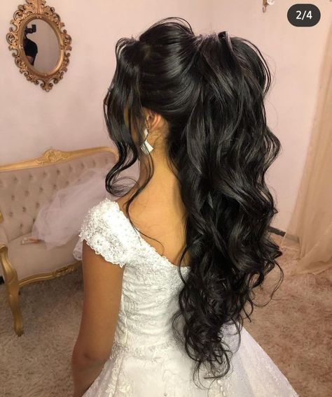 Wedding Hair For Long Black Hair, Bride Hairstyles Half Up Half Down Black Hair, Black Hair Bride Hairstyles, Prom Hairstyles For Long Black Hair, Wedding Hairstyles For Long Hair Dark, Long Dark Hair Wedding Styles, Black Long Hair Wedding Styles, Bridal Hairstyles Black Hair, Wedding Hairstyles For Long Black Hair