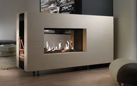 Double Sided Electric Fireplace, Two Sided Fireplace, Modern Room Divider, Double Sided Fireplace, Contemporary Fireplace, Kitchen Fireplace, Home Fireplace, Modern Fireplace, Fireplace Design