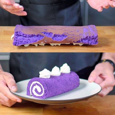 Ube Roll Cake Recipe, Ube Roll, Ube Recipes, Purple Sweet Potatoes, Filipino Desserts, Slouchy Tee, Roll Cake, Cake Roll, Cute Food