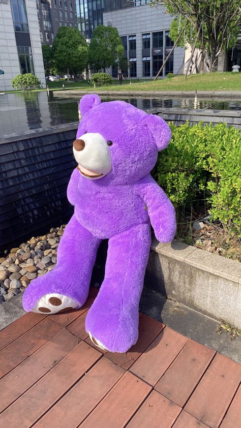 Purple giant teddy bear Big Purple Teddy Bear, Purple Teddy Bear Wallpaper, Bear Cute Wallpaper, Human Size Teddy Bear, Cute Heart Drawings, Oversized Teddy Bear, Purple Teddy Bear, Purple Bear, Mix Baby Girl