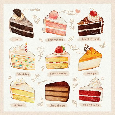 Baked Goods Aesthetic, Doodle Food, Desserts Drawing, Body References, Homemade Cookbook, Cake Drawing, Books Illustration, 귀여운 음식 그림, Instagram Cake