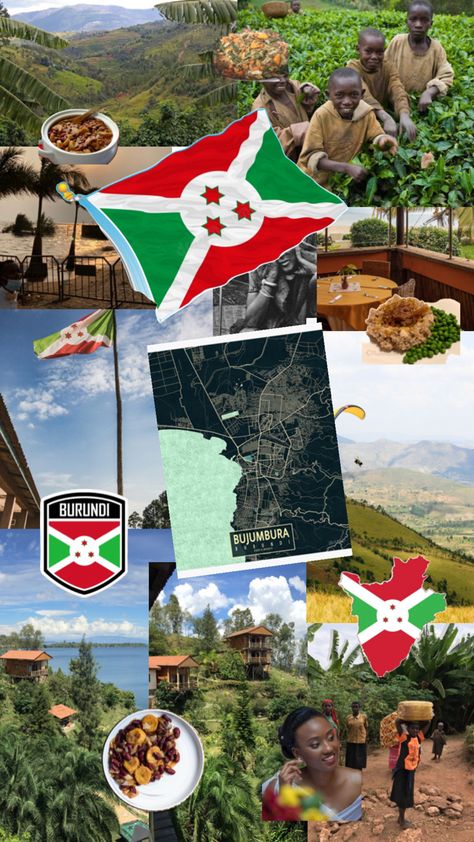 #collage #aesthetic #country #travel #viralpost #Burundi #BurundianFood #LentilAndBeanSoup Burundi Aesthetic, Burundi Culture, Bujumbura Burundi, Burundi Flag, Aesthetic Country, Travel Mood, Tiktok Marketing, Travel Places, African Countries