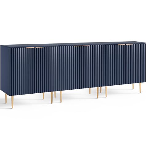 PRICES MAY VARY. 【Unique Credenza】This accent cabinet features navy blue waveform doors, gold handles, and frames, making it a stylish addition to any living room, dining room, or entryway decor. 【Ample Storage with Adjustable Shelf】The sideboard provides ample space for decorative items, and an interior shelf is adjustable with 6 height options to fit your storage needs. 【Versatile Storage Cabinet】Whether you need a buffet cabinet to display tableware in the dining room or a buffet table to pla Buffet Cabinets, Dining Room Navy, Retro Sideboard, Copper Handles, Kitchen Sideboard, Kitchen Cabinet Storage, Cabinets Kitchen, Sideboard Furniture, Sideboard Storage