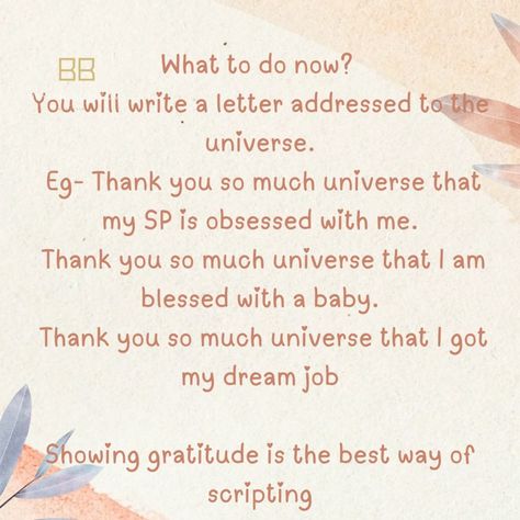 Comment "SP" to get my free SP Manifestation Guide "Script Your Reality! Ready to manifest your dreams? Grab a pen and paper, and write a letter to the universe! Thank the universe for your desires as if they've already come true. Feel the emotions, visualize the outcome. Trust that the universe has received your message. Example: "Dear Universe, Thank you for my loving soulmate, thriving career, and vibrant health. I feel joyful, grateful, and at peace. Believe, write, receive! Share y... Dear Universe Letter, Universe Letter, Sp Manifestation, Letter To The Universe, Thank The Universe, Manifestation Guide, Dear Universe, Letter Addressing, Showing Gratitude