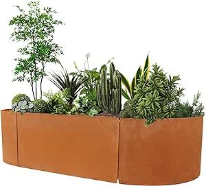 Worth Garden Heavy Duty Corten Steel Raised Garden Bed Kit - 48" Lx24 Wx12 H - Metal Pre-Rusted Planter Box for Vegetables, Flowers, Herbs, Olive Green - Outdoor Gardening Modern Raised Beds, Raised Garden Bed Kits, Rendered Floor Plan, Raised Planter Boxes, Vegetable Planters, Corten Steel Planters, Planter Beds, Outdoor Space Design, Raised Planter