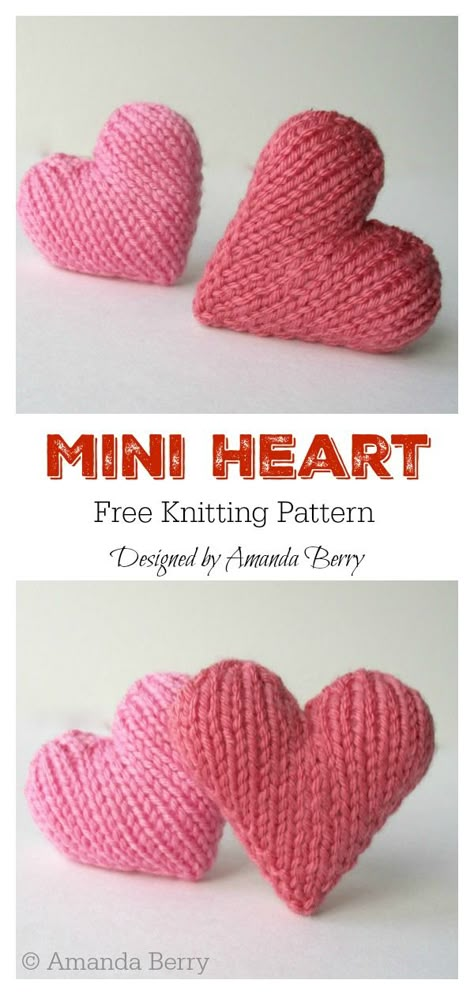 Mini Heart Free Knitting Pattern #freeknittingpattern #knittingpattern #easyknitting #heartpattern Knitted Heart Pattern, Small Knitting Projects, Knitted Toys Free Patterns, Knitting Patterns Free Beginner, Knitting Pin, Beginner Knitting Patterns, Knitted Heart, Knitting Patterns Toys, Minecraft Pixel Art