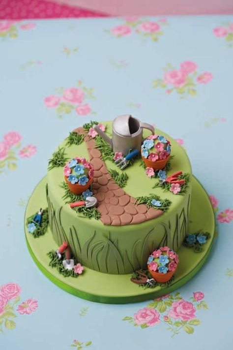 Celebration Cakes Birthday, Allotment Cake, Garden Theme Cake, Simple Cake Design, Garden Birthday Cake, 60th Cake, Tractor Cake, 90th Birthday Cakes, Garden Cake