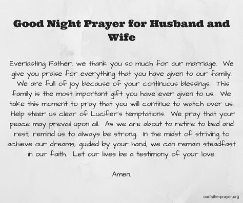 #goodnight #prayers for a husband and wife.  There are many more on the site.  Stop by and join and wonderful community of Christians. #pray #prayer #Jesussaves #Christian #marriage Bedtime Prayer For Couples, Goodnight Prayers For Him, Night Prayer For Couples, Goodnight Prayer For Him, End Of Day Prayer, Nightly Prayer, Prayer For My Husband, Goodnight Prayers, Prayer For My Wife