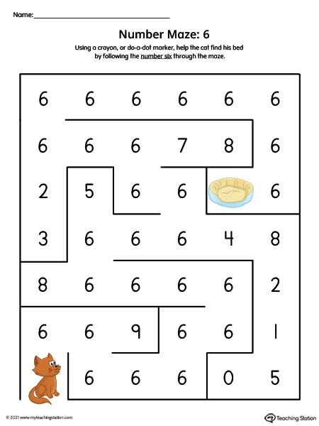 Early Childhood Math Worksheets | MyTeachingStation.com Preschool Math Curriculum, Number Maze, Maze Printable, Activity For Preschool, Number Six, Basic Math Skills, Do A Dot, Math Printables, Dot Markers