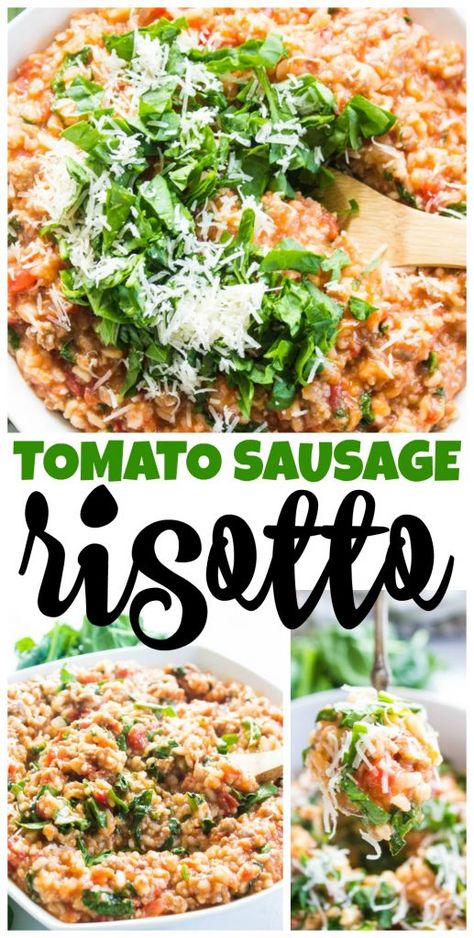 Tomato Sausage Risotto Sausage Risotto, Italian Rice Dishes, Easy Meal Ideas, Hot Italian Sausage, Classic Italian Dishes, Risotto Recipes, Tomato Recipes, Italian Dishes, Italian Sausage