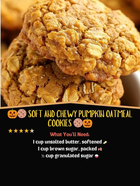 Recipes Rise | 🎃🍪 Soft and Chewy Pumpkin Oatmeal Cookies 🍪🎃 | Facebook Soft Pumpkin Oatmeal Cookies, Harvest Cookies Recipe, Oatmeal Pumpkin, Pumpkin Oatmeal Cookies, Pumpkin Oatmeal, Fall Treats, Oatmeal Cookies, Favorite Cookies, Bari