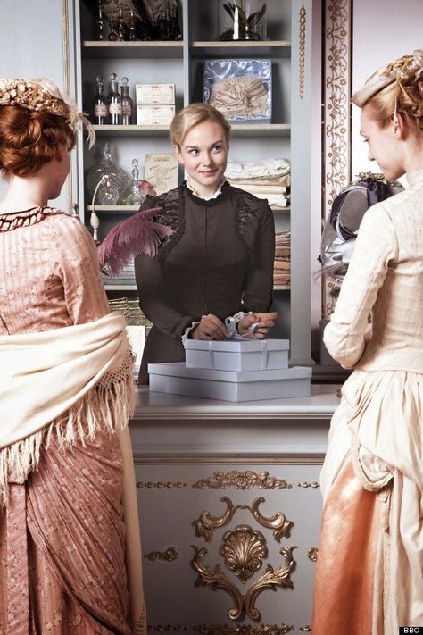 Joanna Vanderham portrays the character of Denise in the BBC tv show "The Paradise"......she's serving in the ladies department.