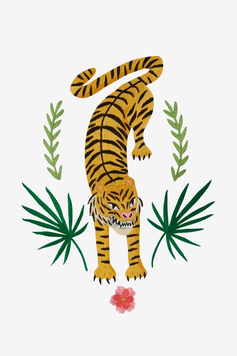 Tiger Embroidery Pattern, Tiger Embroidery, Banana Pattern, Ideas Embroidery, Tiger Pattern, Flamingo Pattern, Embroidery Patterns Free, Craft Studio, Needlepoint Canvases