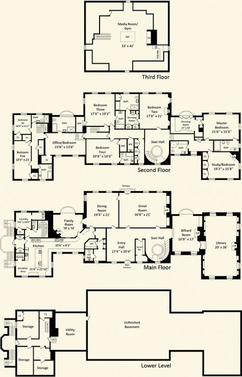 15 acre Georgian-style estate home located in NY state. Floor plan for all levels as shown. Rabbit Hill: William S. Lambie House. Briarcliff Manor, New York. Built in 1929 Manor Layout House Plans, Hill House Blueprint, Historic Mansion Floor Plan, Hill House Floor Plan, Haunted Mansion Floor Plan, Georgian House Floor Plan, Manor Blueprints, Manor Layout, Estate Floor Plans