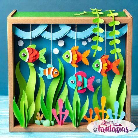 3d Fish Craft, Fish Paper Craft, Collage 3d, Aquarium Craft, Under The Sea Decorations, Welcome To Kindergarten, Paper Fish, Construction Paper Crafts, Kindergarden Activities