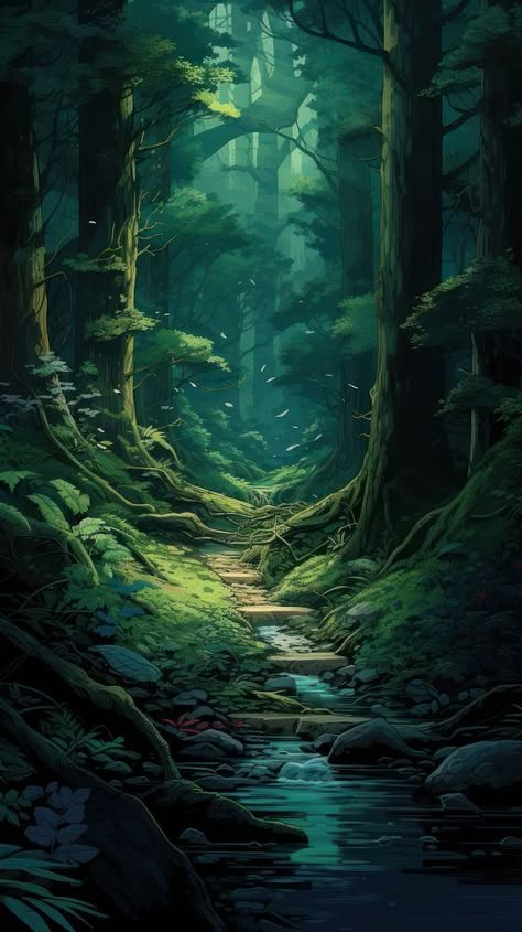 Deep forest woodland outdoors scenery. AI generated Image by rawpixel. | free image by rawpixel.com / Ling Fantasy Woodland, Deep Forest Aesthetic, Nordic Forest, Zelda Forest, Fantasy Forest Art, Deep Forest Wallpaper, Wald Wallpaper, Deep Forest Painting, Hd Landscape