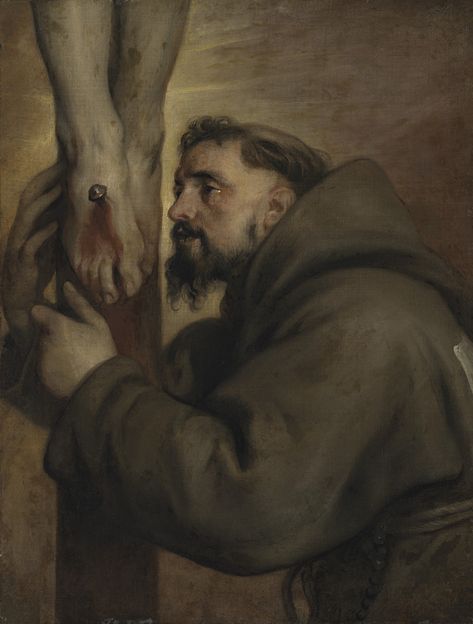 Saint Francis of Assisi at the foot of the Cross Jesus In Cross, St Ignatius Of Antioch, St. Francis, St Francis Assisi, Ignatius Of Antioch, Saint Art, Saint Francis Of Assisi, John Bauer, Anthony Van Dyck