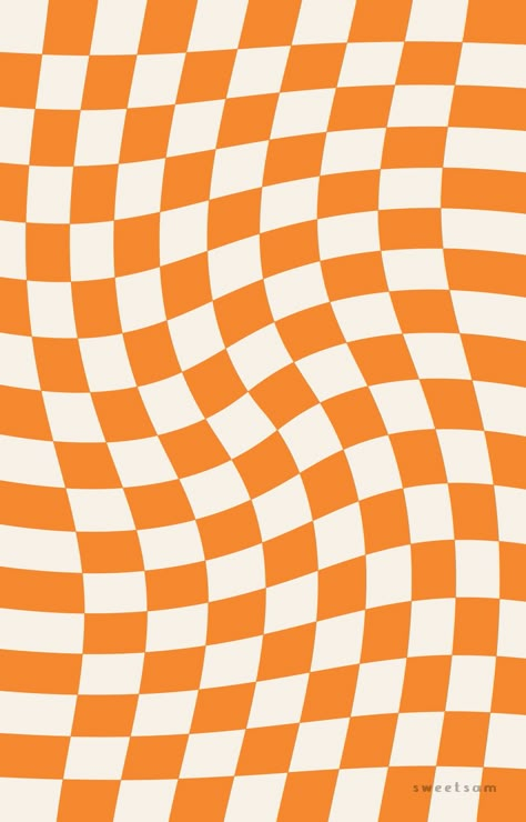 Wavy Checkerboard Wallpaper, Orange Y2k Background, Orange Checkered Wallpaper, Cute Orange Background, Orange Checkered Background, Wall Collage Danish Pastel, Y2k Yearbook, Wavy Aesthetic, Checkerboard Wallpaper