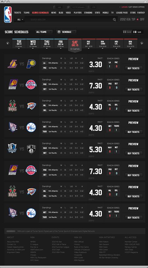 NBA .com Concept UI Design ( Personal Project ) on Behance Fixed Matches, Sports Website, Sports App, Web Ui Design, Sports Graphics, Schedule Design, App Ui Design, Ui Inspiration, Personal Project