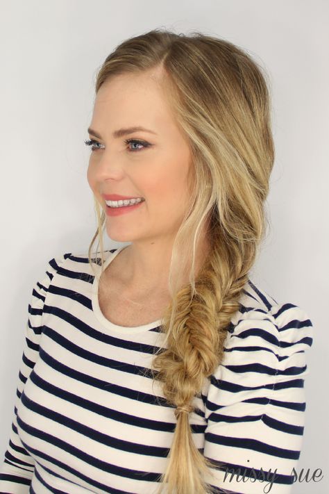 Fishtail Twisted Side Braid Tutorial Missy Sue Hair, Heartless Curls, Dutch Fishtail Braid, Fishtail French Braid, Missy Sue, Top Braid, Side Braid Hairstyles, Easy Summer Hairstyles, Easy Braids