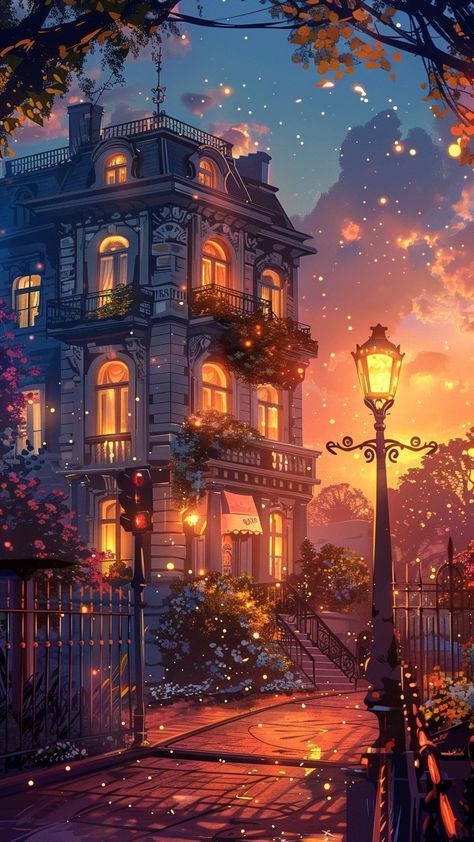 Dream City Drawing, Baroque House, Beautiful Palace, Park Illustration, Rain Wallpapers, Dreamy Artwork, Lit Wallpaper, Baroque Architecture, City Park