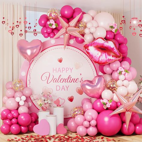 Galentine's Balloon Arch. Perfect for a Girls Night Ballon Art, Vintage Valentine Art, Balloons Arch, Valentines Balloons, Party Ballons, Valentines Day Baby, Heart Template, Outdoor Party Decorations, Party Decor Ideas