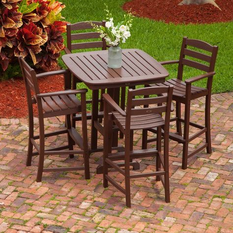 La Casa Café 5 Piece Bar Height Dining Set Bar En Plein Air, Bar Table And Chairs, Chairs Outdoor, Outdoor Bar Furniture, Outdoor Bar Sets, 3 Piece Dining Set, Patio Bar Set, 7 Piece Dining Set, Wood Patio