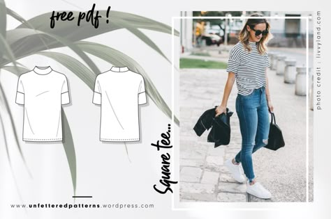 Square tee with high neck – Free sewing pattern download PDF #UP1035 – Unfettered Patterns Unfettered Patterns, Free Pdf Sewing Patterns, Free Sewing Pattern, Free Pdf Pattern, Breezy Dress, Diy Couture, Sewing Projects For Beginners, Easy Sewing Projects, Edgy Look