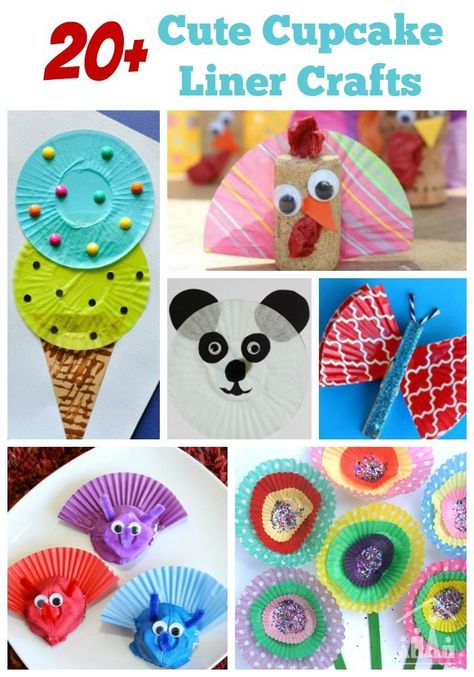 Cutest Cupcake Liner Crafts. Turn cupcake cases into ice-creams, flowers, animals and more. Cupcake Animals, Cupcake Liner Crafts, Cupcake Cases, Kids Crafting, Paper Plate Crafts, Crafty Kids, Craft Stuff, Learning Ideas